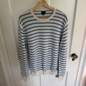 J. Crew Men's Blue and White Striped Sweater